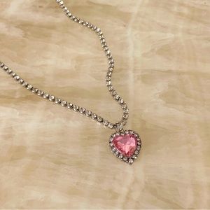 Vintage pink heart coquette necklace rhinestone glam new